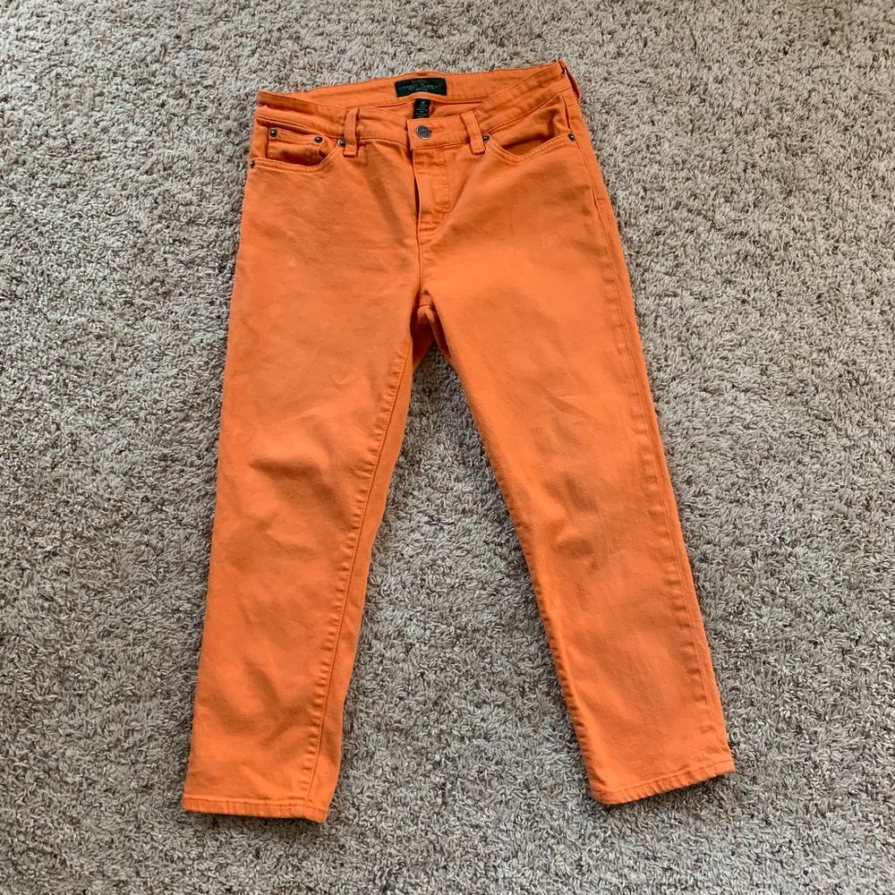 Ralph Lauren Petite Orange Cropped Denim Jeans